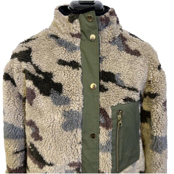 NWT Dylan Los Angeles Sherpa Fleece Jacket Tan Green Camo Women's Size XS - Picture 3 of 10